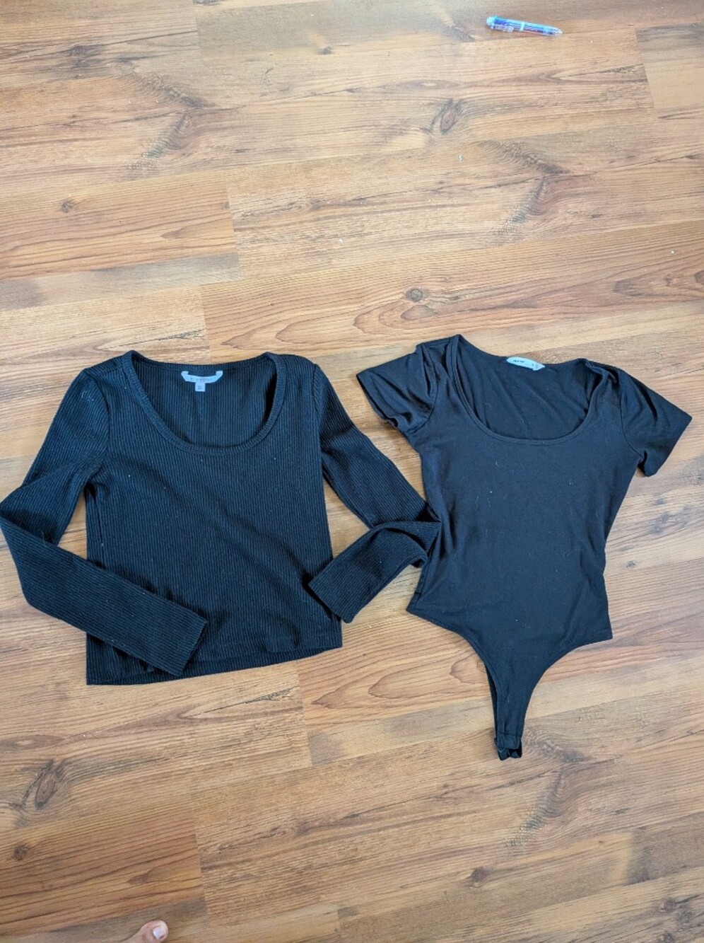 Set Of 2 Women's Black Bodysuit And Ribbed Long Sleeve Top